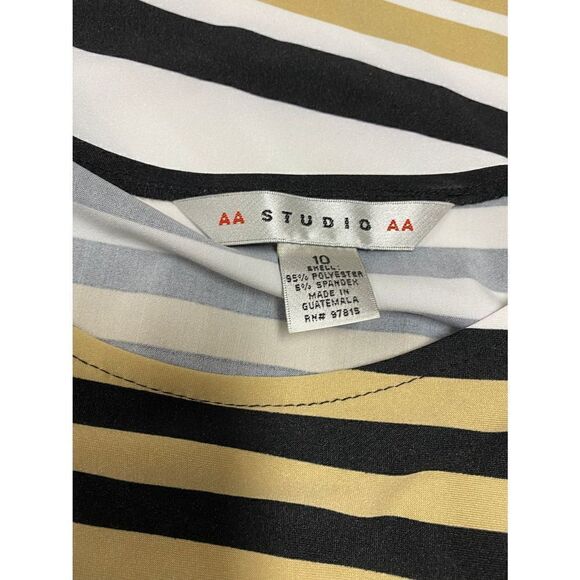 AA Studio AA Tan & Black Stripe Faux Wrap Short Sleeve Dress Size 10 NWT - Picture 6 of 7